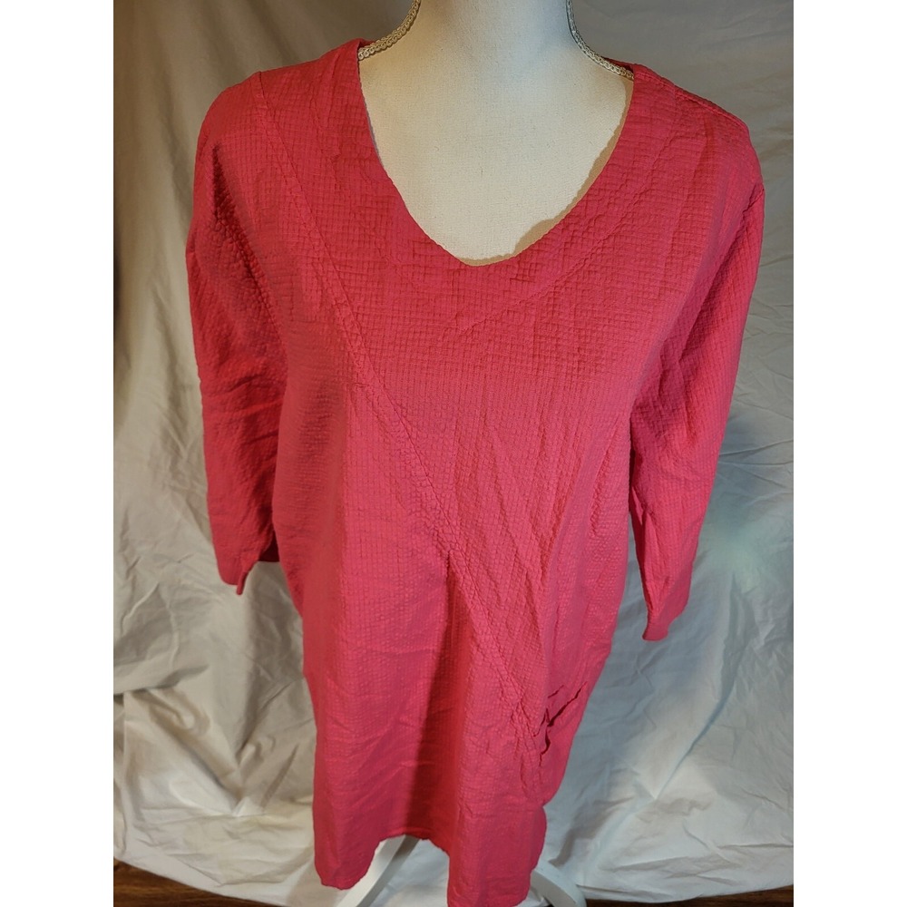 Focus Casual Life Hot Pink Gauze 3/4 Sleeve Asymmetrical Tunic Size XL